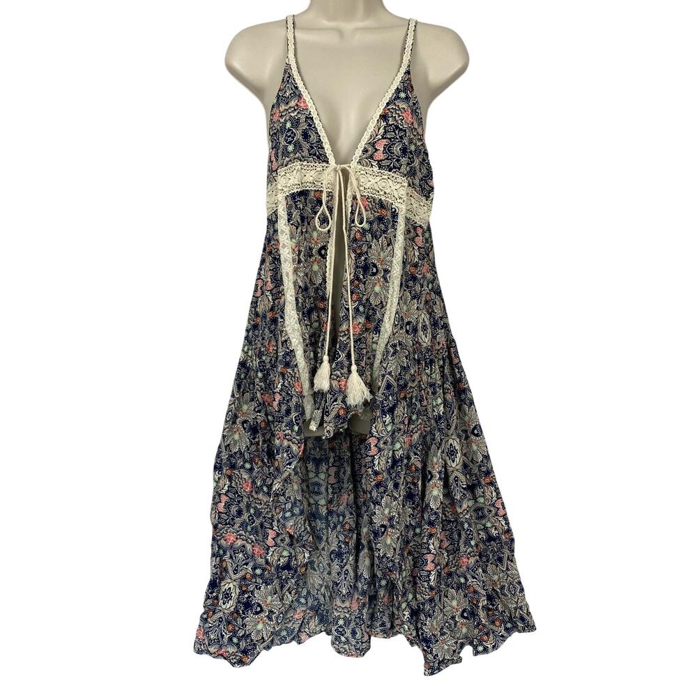 Umgee Boho Flyaway Tie Front Top Medium Floral Crochet Lace Babydoll Festival - Picture 1 of 12